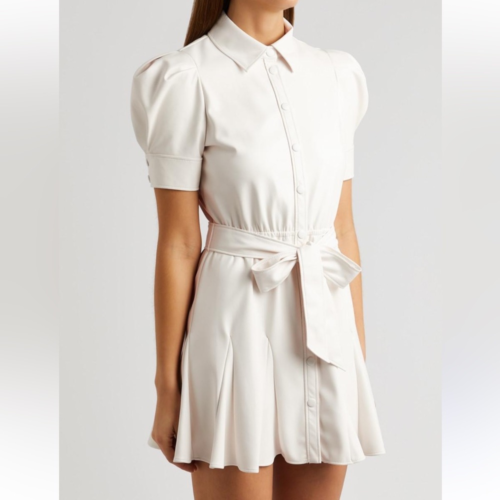 Alice + Olivia Lurlene Faux Leather Mini Dress in white